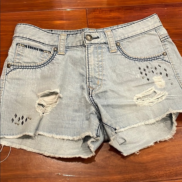 Light Blue Ripped Jean Shorts - Picture 3 of 3